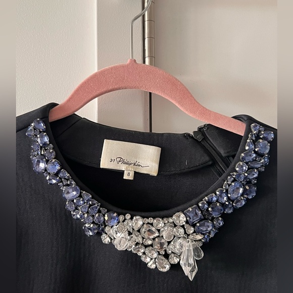 3.1 PHILLIP LIM Black Polyester Rhinestones Dress Top - Picture 2 of 3